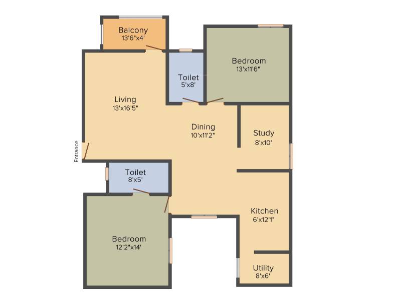 Malibu Rising City (2BHK+2T (1,385 sq ft) + Study Room 1385 sq ft)