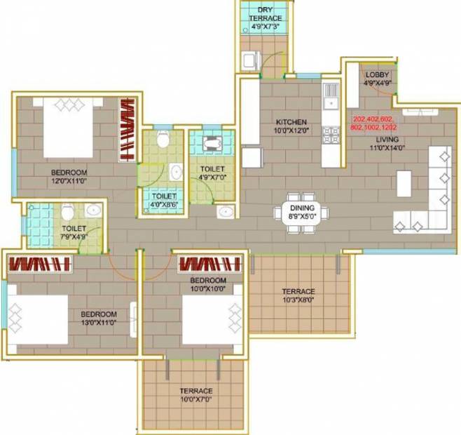 Tulip Infinty Tower (3BHK+3T (1,345 sq ft) 1345 sq ft)