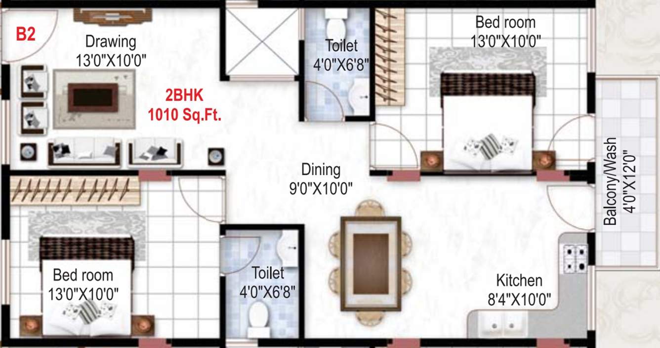 Home Town Aristo (2BHK+2T (1,010 sq ft) 1010 sq ft)