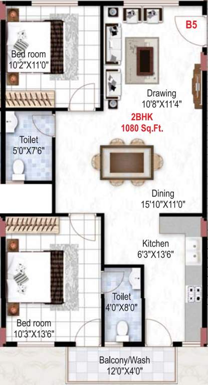 Home Town Aristo (2BHK+2T (1,080 sq ft) 1080 sq ft)