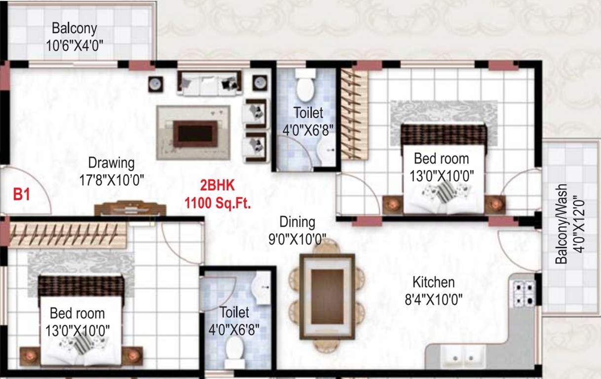 Home Town Aristo (2BHK+2T (1,100 sq ft) 1100 sq ft)