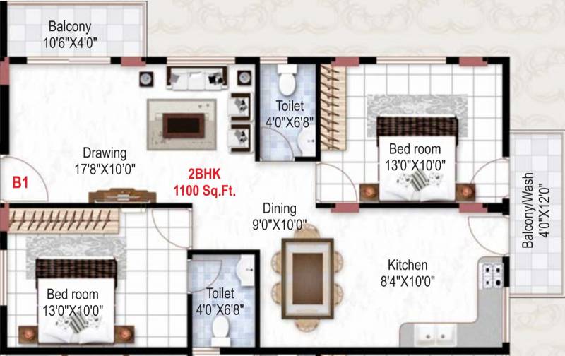 Home Town Aristo (2BHK+2T (1,100 sq ft) 1100 sq ft)