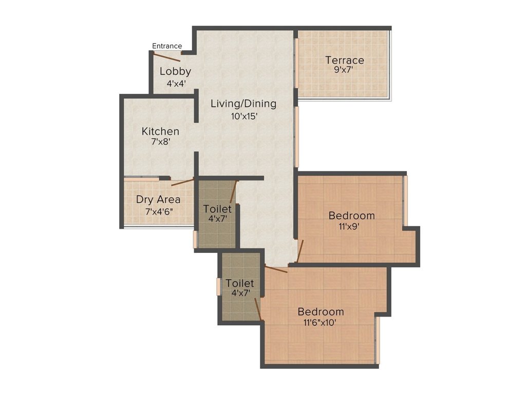 Kumbare Fusion City (2BHK+2T (844 sq ft) 844 sq ft)