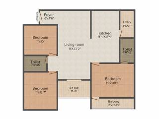 Vibrant White Pearl (3BHK+2T (1,450 sq ft) 1450 sq ft)