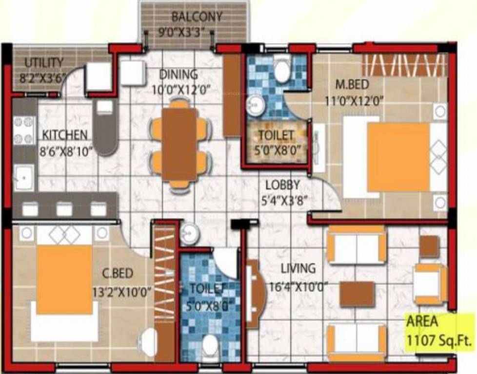Nagamani Sai Sunshine (2BHK+2T (1,107 sq ft) 1107 sq ft) Nagamani Sai Sunshine (2BHK+2T (1,107 sq ft) 1107 sq ft)
