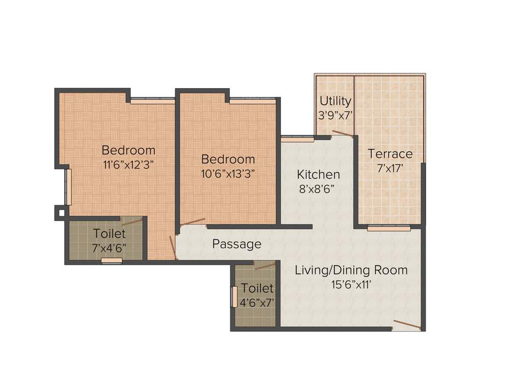 Geeta Gold Fusion (2BHK+2T (1,022 sq ft) 1022 sq ft)