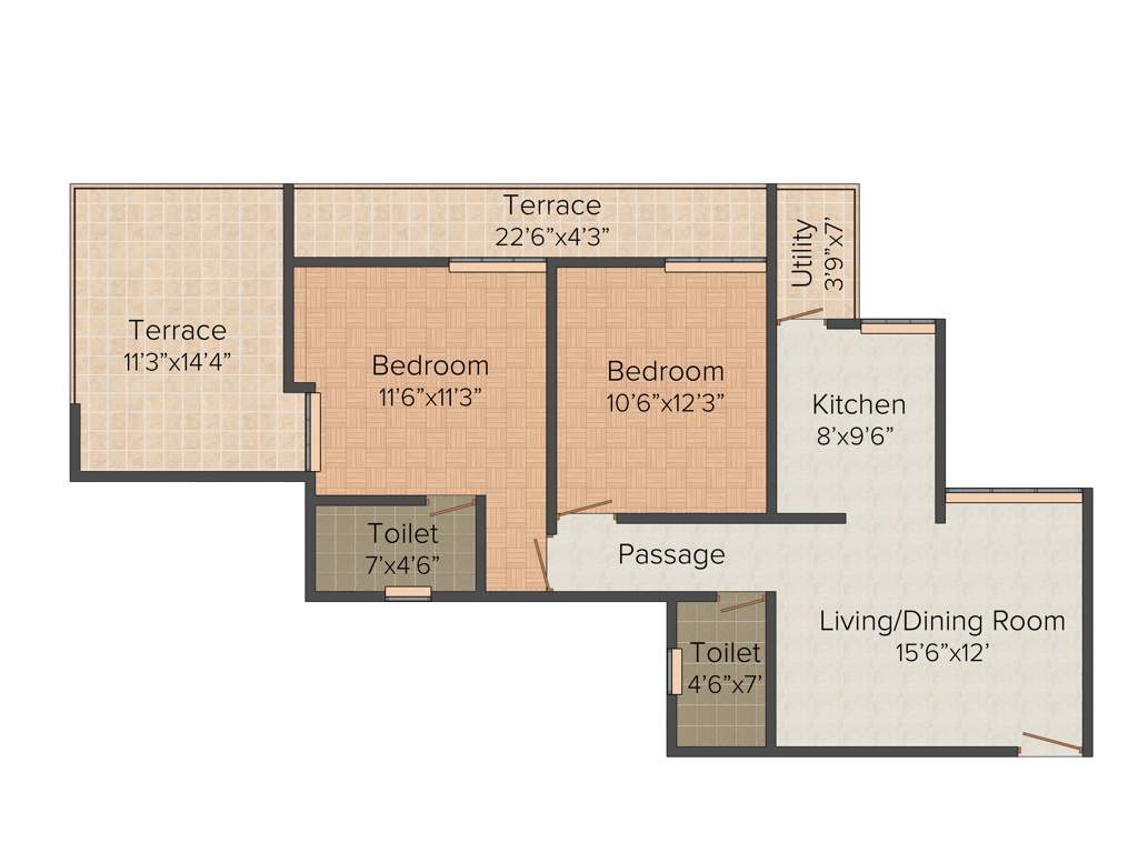 Geeta Gold Fusion (2BHK+2T (1,205 sq ft) 1205 sq ft)