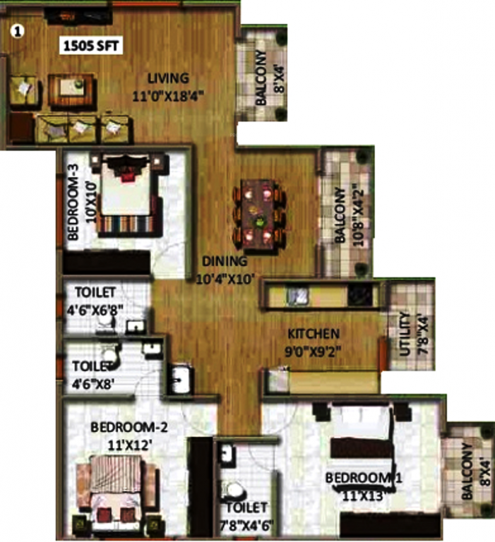 Peony Middle Mist (3BHK+3T (1,505 sq ft) 1505 sq ft) Peony Middle Mist (3BHK+3T (1,505 sq ft) 1505 sq ft)