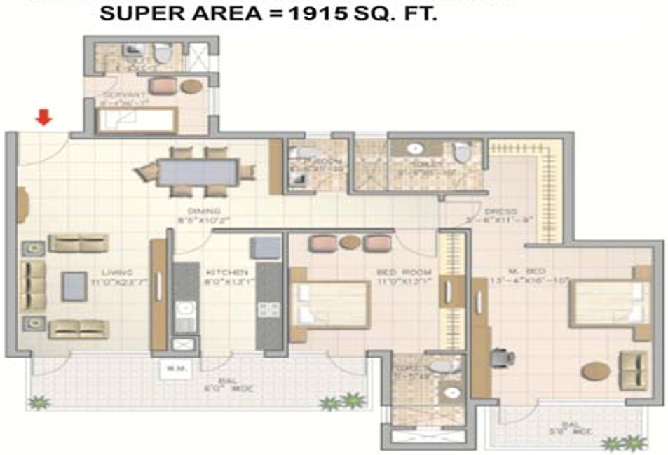 Corona Optus (2BHK+3T (1,915 sq ft) + Servant Room 1915 sq ft) Corona Optus (2BHK+3T (1,915 sq ft) + Servant Room 1915 sq ft)