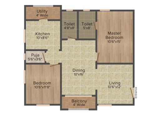 Riddhi Temple Tree (2BHK+2T (1,194 sq ft)   Pooja Room 1194 sq ft)