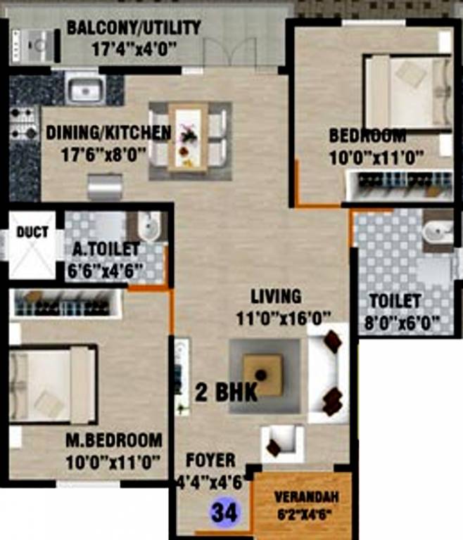 DS Signature (2BHK+2T (1,126 sq ft) 1126 sq ft)