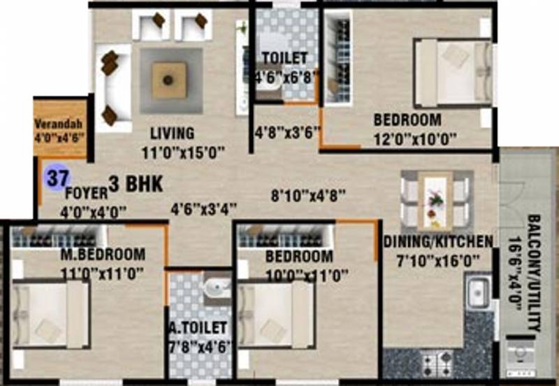 DS Signature (3BHK+2T (1,357 sq ft) 1357 sq ft)