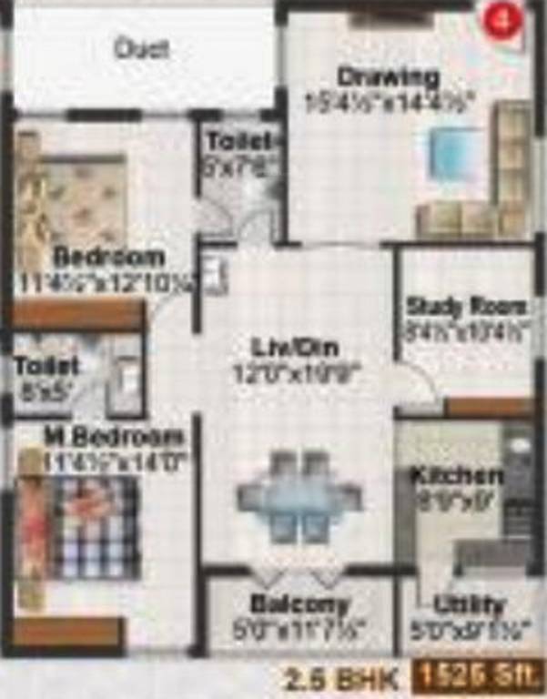 ECMAS Pebbles Bay (2BHK+2T (1,525 sq ft) + Study Room 1525 sq ft)