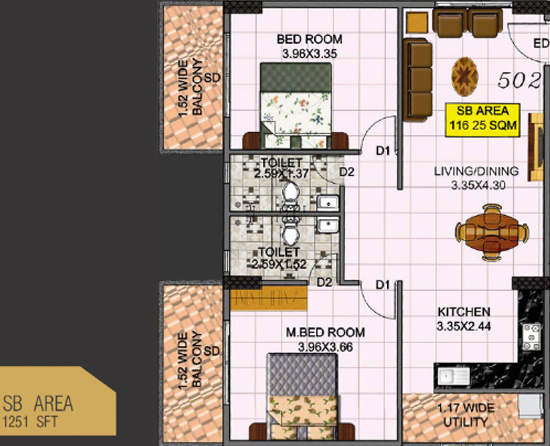 Hebron Tower 9 (2BHK+2T (1,251 sq ft) 1251 sq ft)