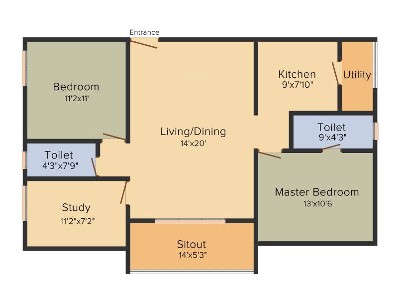 Aryamitra Aspire (2BHK+2T (1,285 sq ft)   Study Room 1285 sq ft)