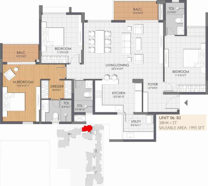 DNR Reflection (3BHK+3T (1,995 sq ft) 1995 sq ft)