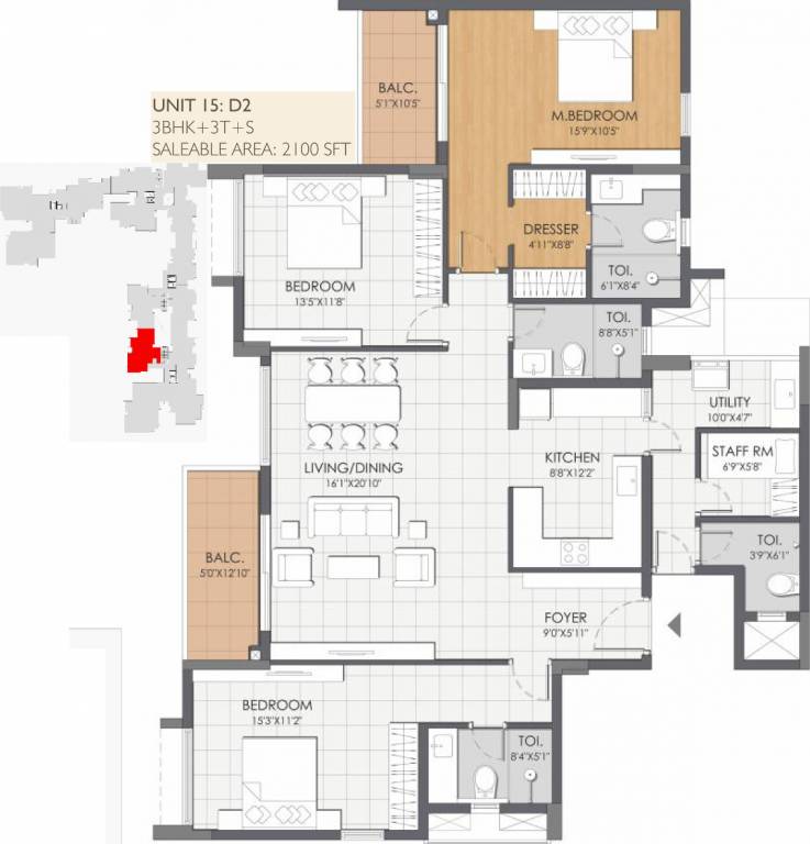 DNR Reflection (3BHK+3T (2,100 sq ft) + Servant Room 2100 sq ft)