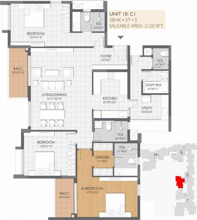 DNR Reflection (3BHK+3T (2,120 sq ft) + Servant Room 2120 sq ft)