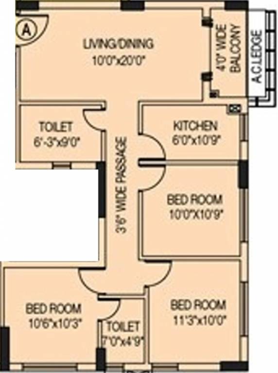 Space Aurum (3BHK+2T (1,229 sq ft) 1229 sq ft)