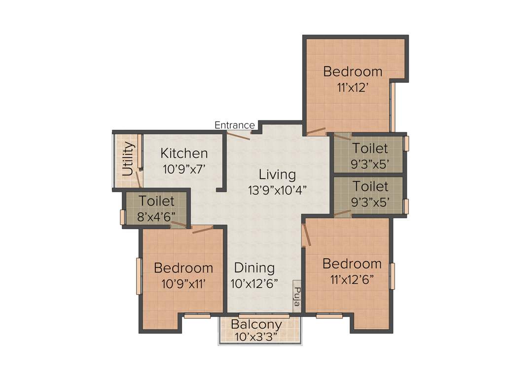 Nakshatra Noor (3BHK+3T (1,465 sq ft)   Pooja Room 1465 sq ft)