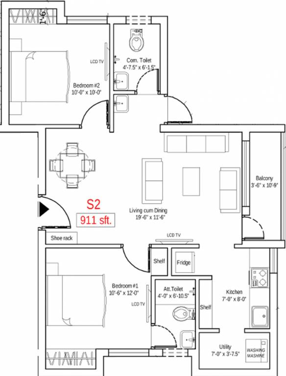 Ample Sanas Enclave (2BHK+2T (911 sq ft) 911 sq ft)