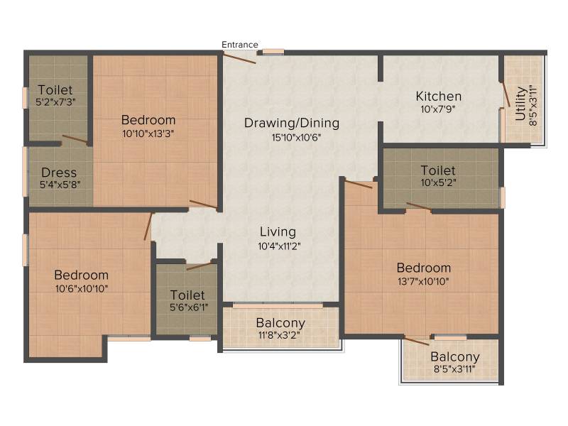 KSR Cordelia (3BHK+3T (1,390 sq ft) 1390 sq ft)