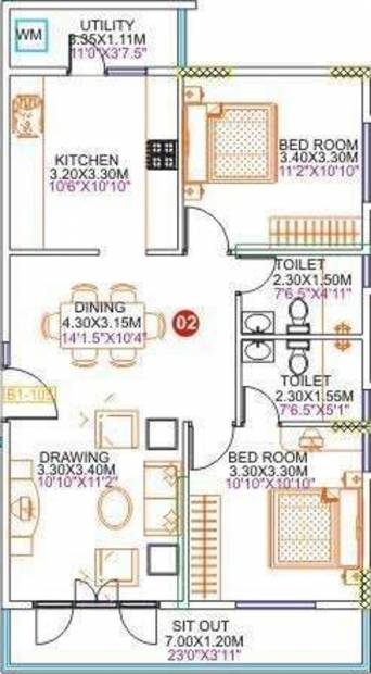 KSR Cordelia (2BHK+2T (1,039 sq ft) 1039 sq ft)