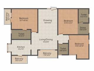 KSR Cordelia (3BHK+3T (1,392 sq ft) 1392 sq ft)