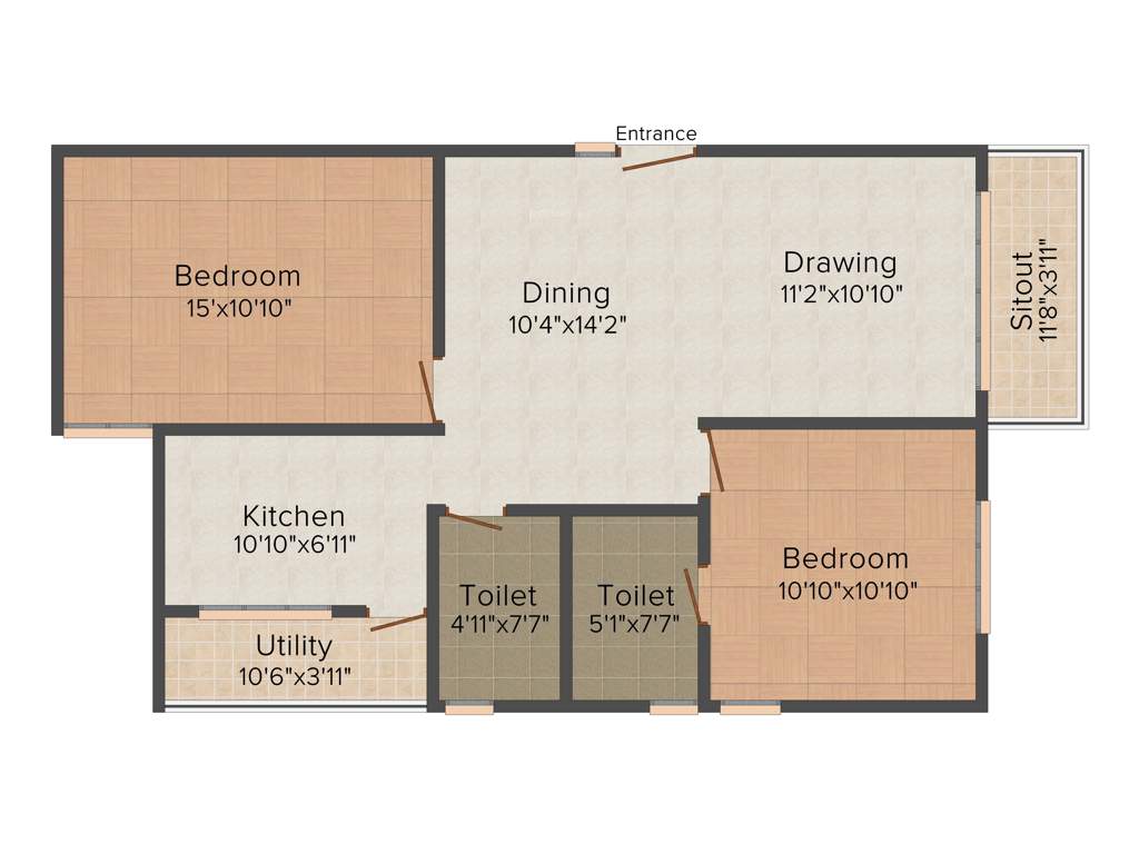 KSR Cordelia (2BHK+2T (1,037 sq ft) 1037 sq ft)