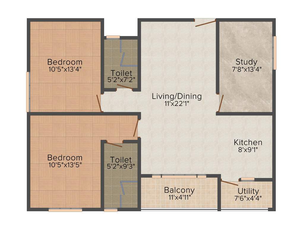 Vishnu Parimala Riviera (2BHK+2T (1,255 sq ft) + Study Room 1255 sq ft)
