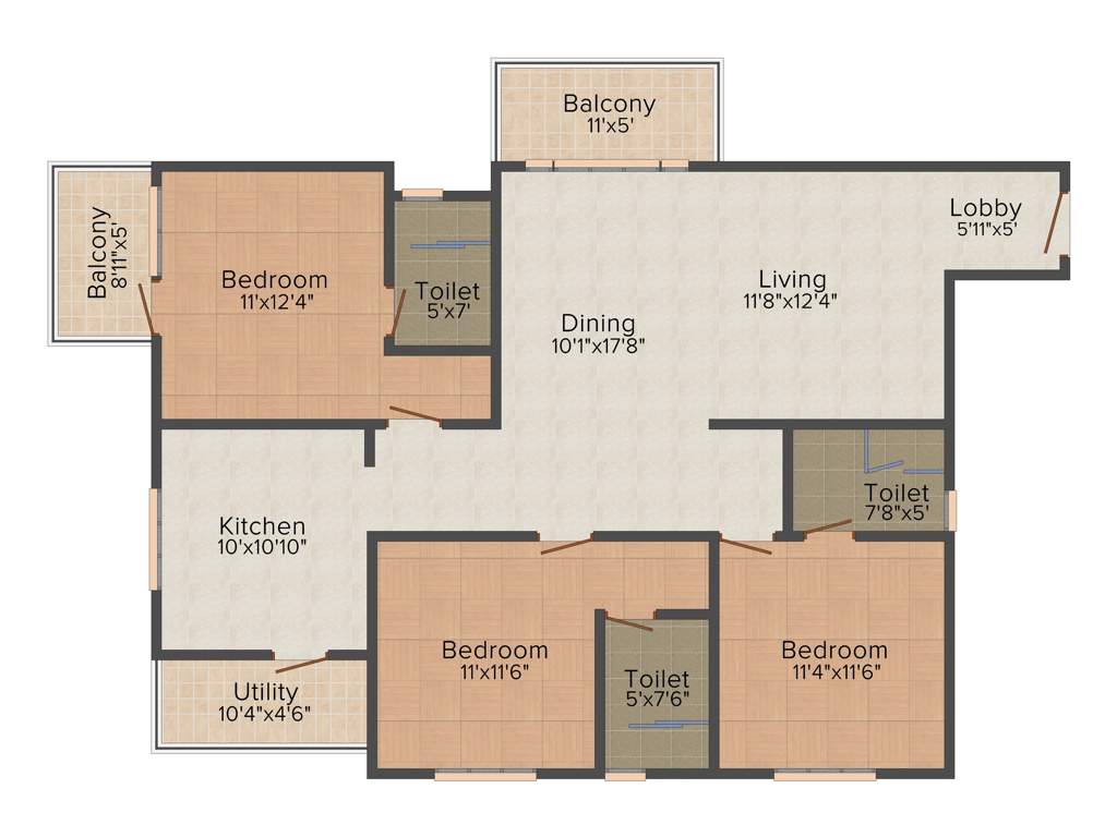 Vishnu Parimala Riviera (3BHK+3T (1,595 sq ft) 1595 sq ft)