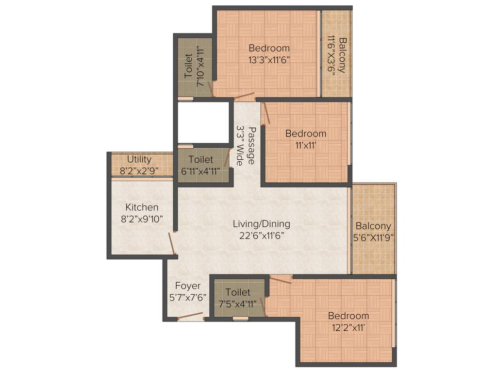 Unishire The Weave (3BHK+3T (1,532 sq ft) 1532 sq ft)