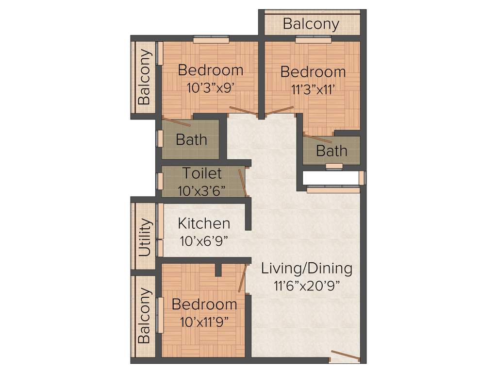 Stone Pearl Castle (3BHK+2T (1,164 sq ft) 1164 sq ft)