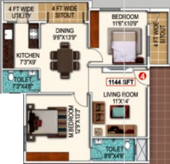 Saranya Shantiniketan (2BHK+2T (1,144 sq ft) 1144 sq ft) Saranya Shantiniketan (2BHK+2T (1,144 sq ft) 1144 sq ft)
