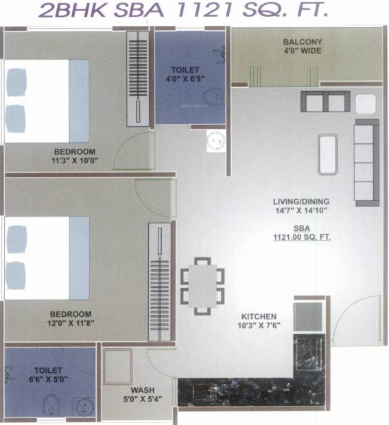 Palm Orchid Bliss (2BHK+2T (1,121 sq ft) 1121 sq ft)