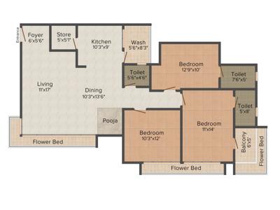 Sumerru Golden Leaf (3BHK+3T (2,056 sq ft)   Pooja Room 2056 sq ft)