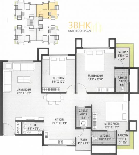 Radhe White Palace (3BHK+3T (1,570 sq ft) 1570 sq ft)