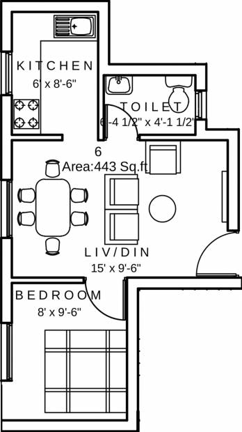 Vignesh Pearls (1BHK+1T (443 sq ft) 443 sq ft)