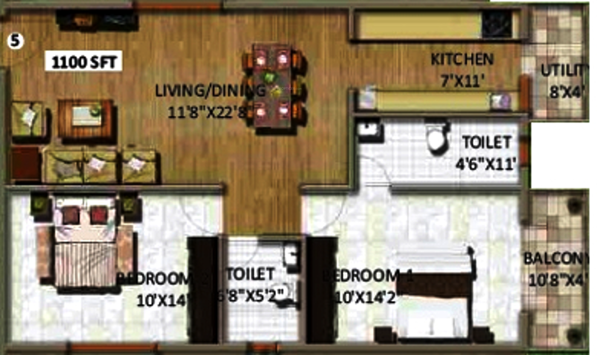Peony Middle Mist (2BHK+2T (1,100 sq ft) 1100 sq ft) Peony Middle Mist (2BHK+2T (1,100 sq ft) 1100 sq ft)