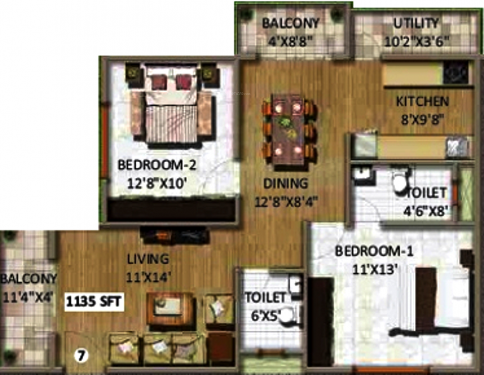 Peony Middle Mist (2BHK+2T (1,135 sq ft) 1135 sq ft) Peony Middle Mist (2BHK+2T (1,135 sq ft) 1135 sq ft)