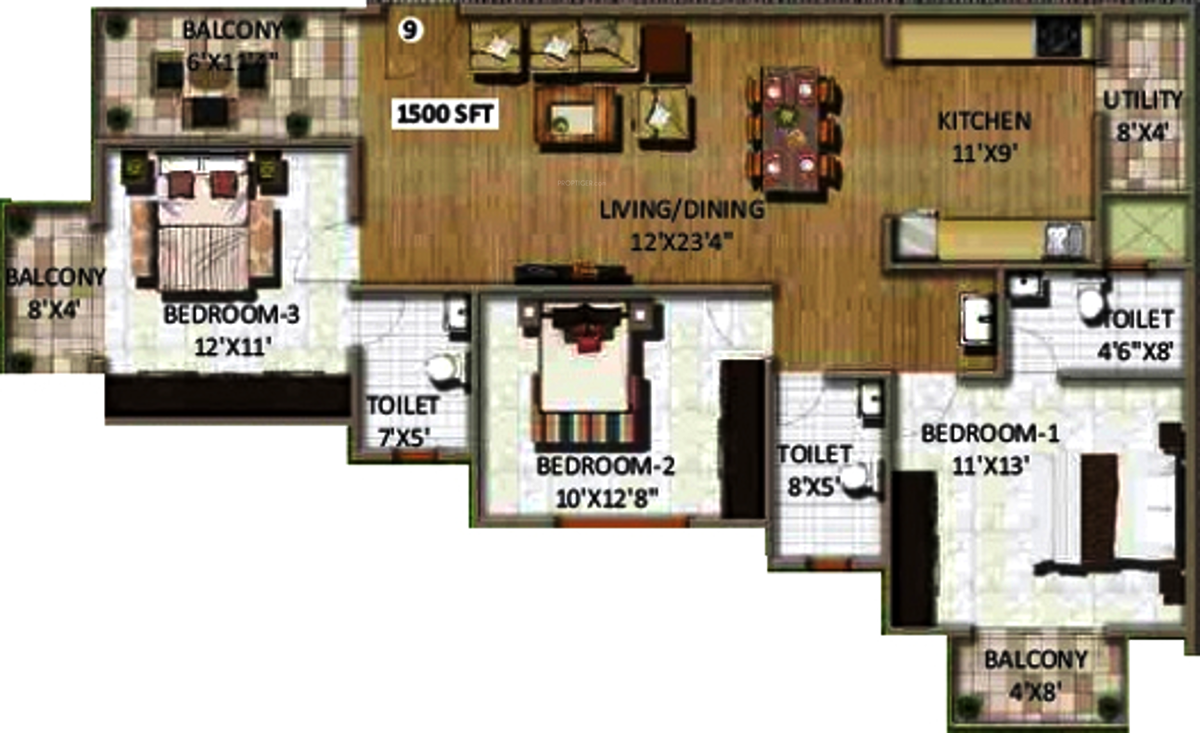 Peony Middle Mist (3BHK+3T (1,500 sq ft) 1500 sq ft) Peony Middle Mist (3BHK+3T (1,500 sq ft) 1500 sq ft)