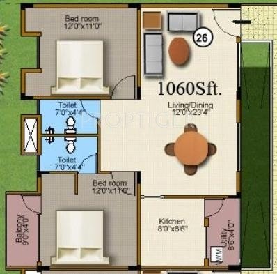 Mahaveer Sanctum (2BHK+2T (1,060 sq ft) 1060 sq ft)