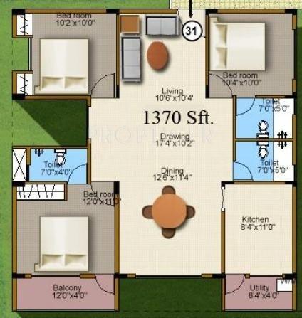 Mahaveer Sanctum (3BHK+3T (1,370 sq ft) 1370 sq ft)