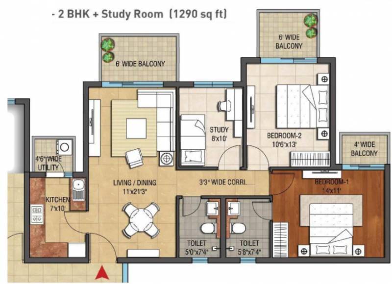 Hero Hero Homes (2BHK+2T (1,290 sq ft) + Study Room 1290 sq ft)