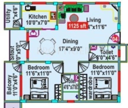 Mahaveer Clover (2BHK+2T (1,125 sq ft) 1125 sq ft)