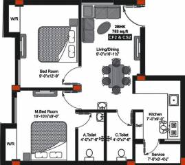 GP Cherry Blossom II (2BHK+2T (753 sq ft) 753 sq ft)