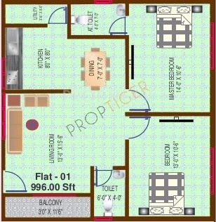 JMR Rose (2BHK+2T (996 sq ft) 996 sq ft)