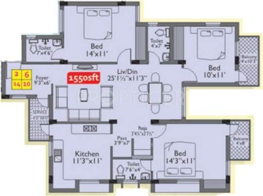 Green Ajanta (3BHK+3T (1,550 sq ft)   Pooja Room 1550 sq ft)