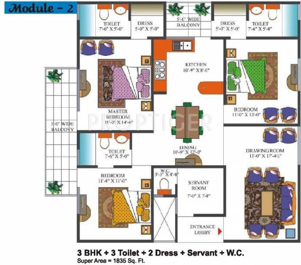 Divyansh Pratham (3BHK+3T (1,835 sq ft)   Servant Room 1835 sq ft)