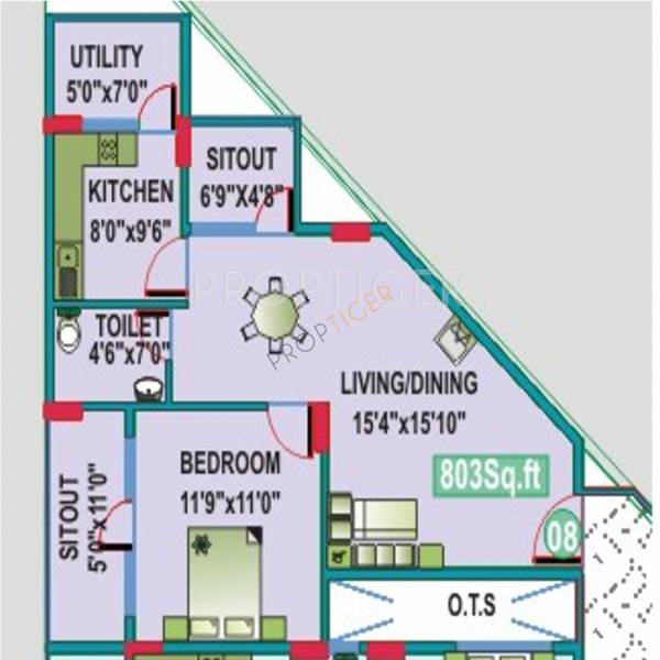 Mahaveer Cedar (1BHK+1T (803 sq ft) 803 sq ft)